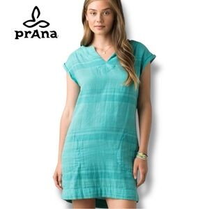 PrAna Organic Cotton Kai Dress Atlantic Stripe Retro Teal Shift | Sz S